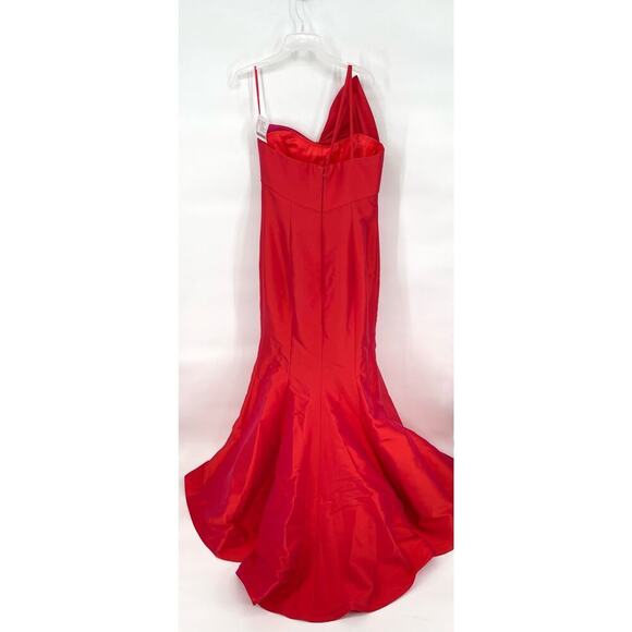 NWT Amsale Coral Fuchsia Duchess Satin Oversize Bow One Shoulder Gown size 10 - Picture 7 of 12